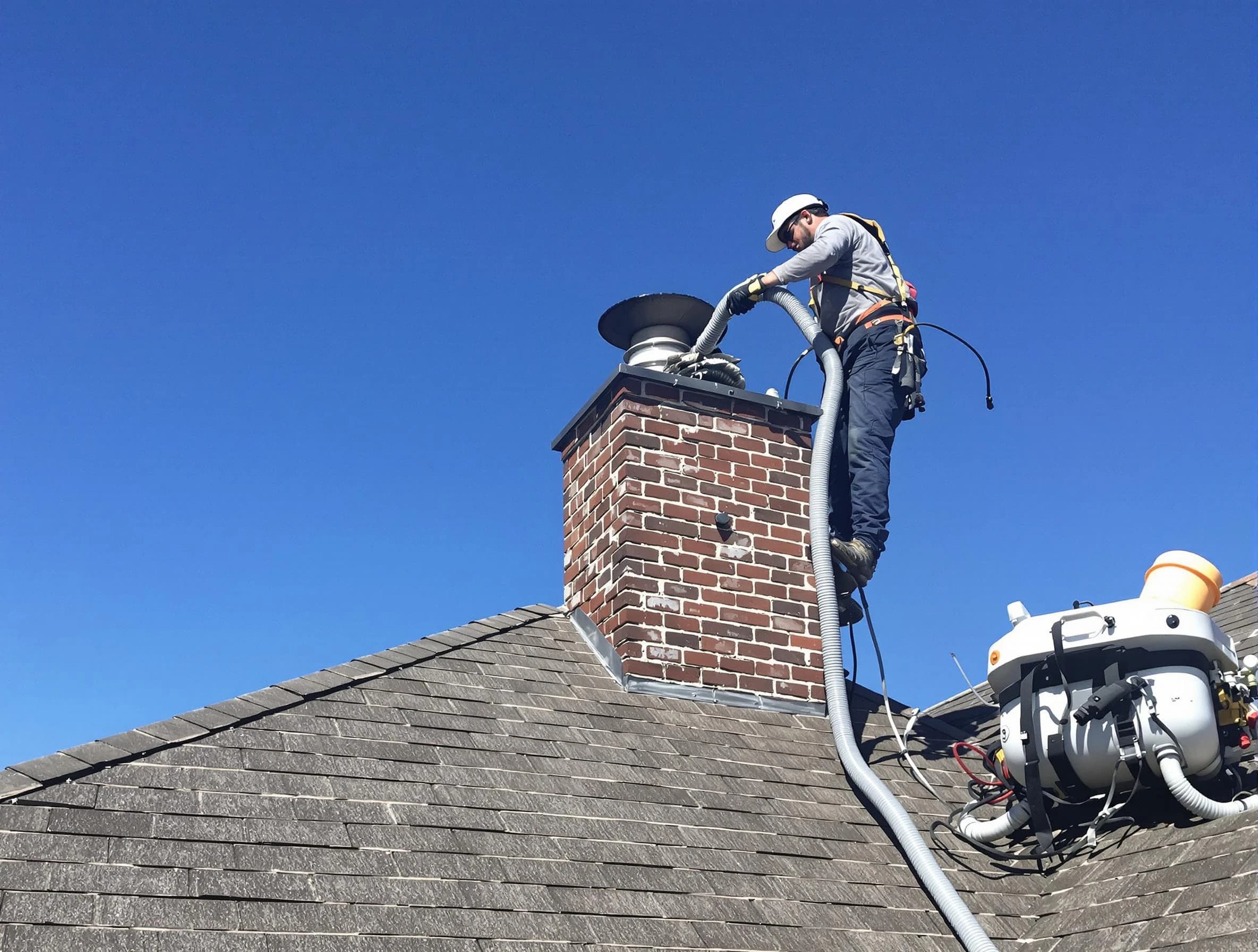 Dedicated Stockbridge Chimney Sweep team member cleaning a chimney in Stockbridge, GA