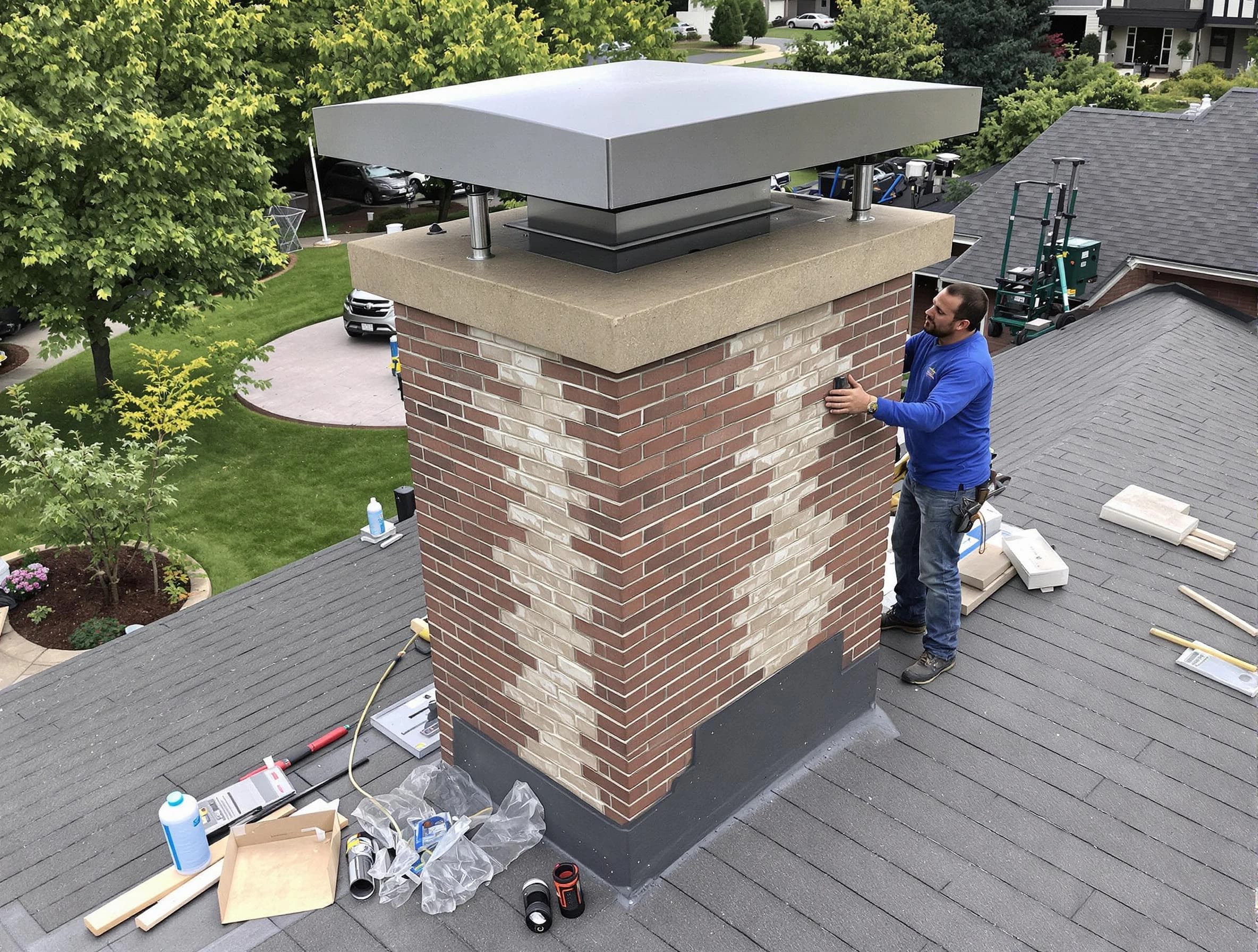 Stockbridge Chimney Sweep team working on a custom chimney remodel in Stockbridge, GA