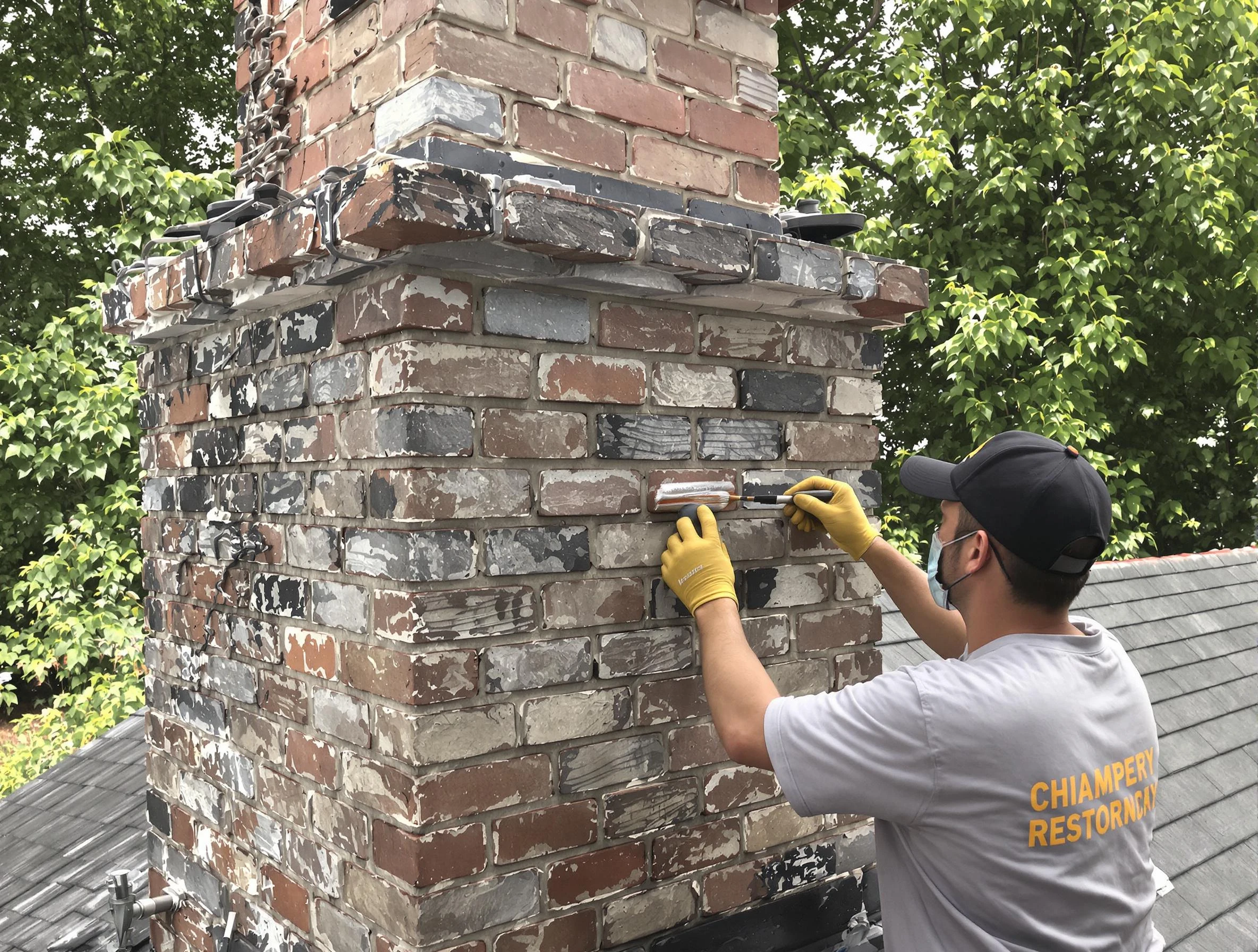 In-progress chimney restoration by Stockbridge Chimney Sweep in Stockbridge, GA